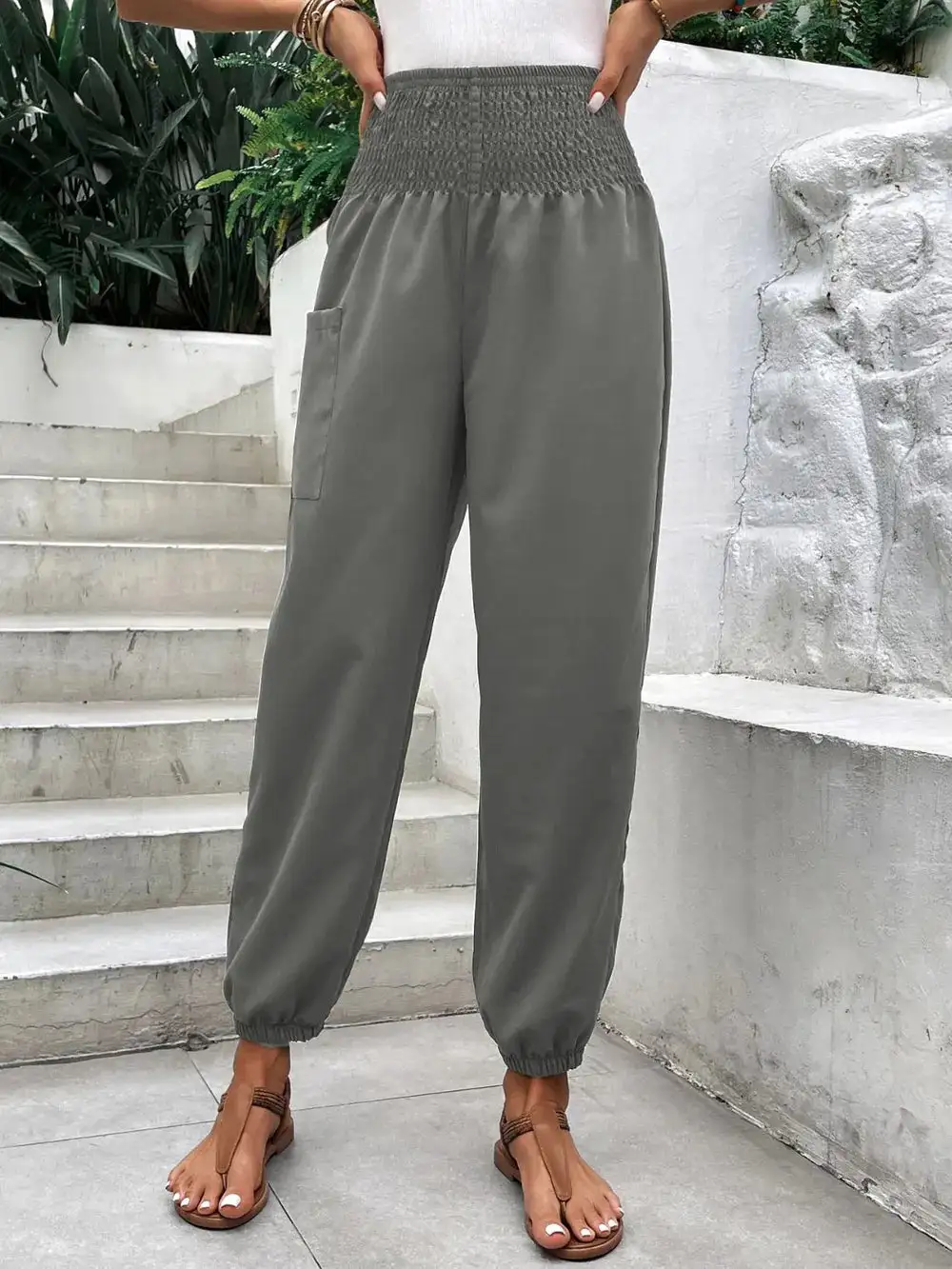 Relaxed Smocked High Waist Pants