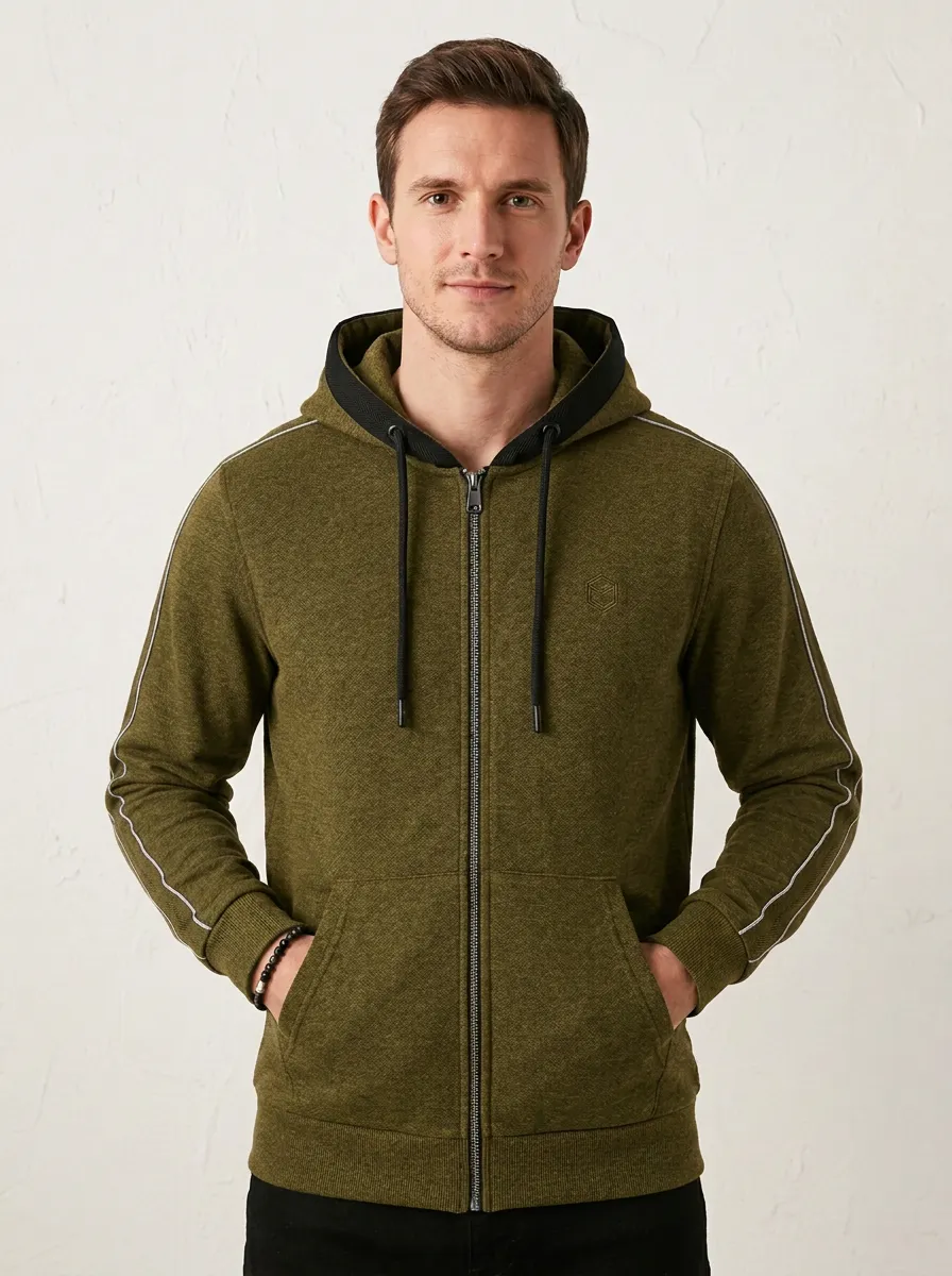 Athletic Zip-Up Hooded Shape Men's Sport Jacket