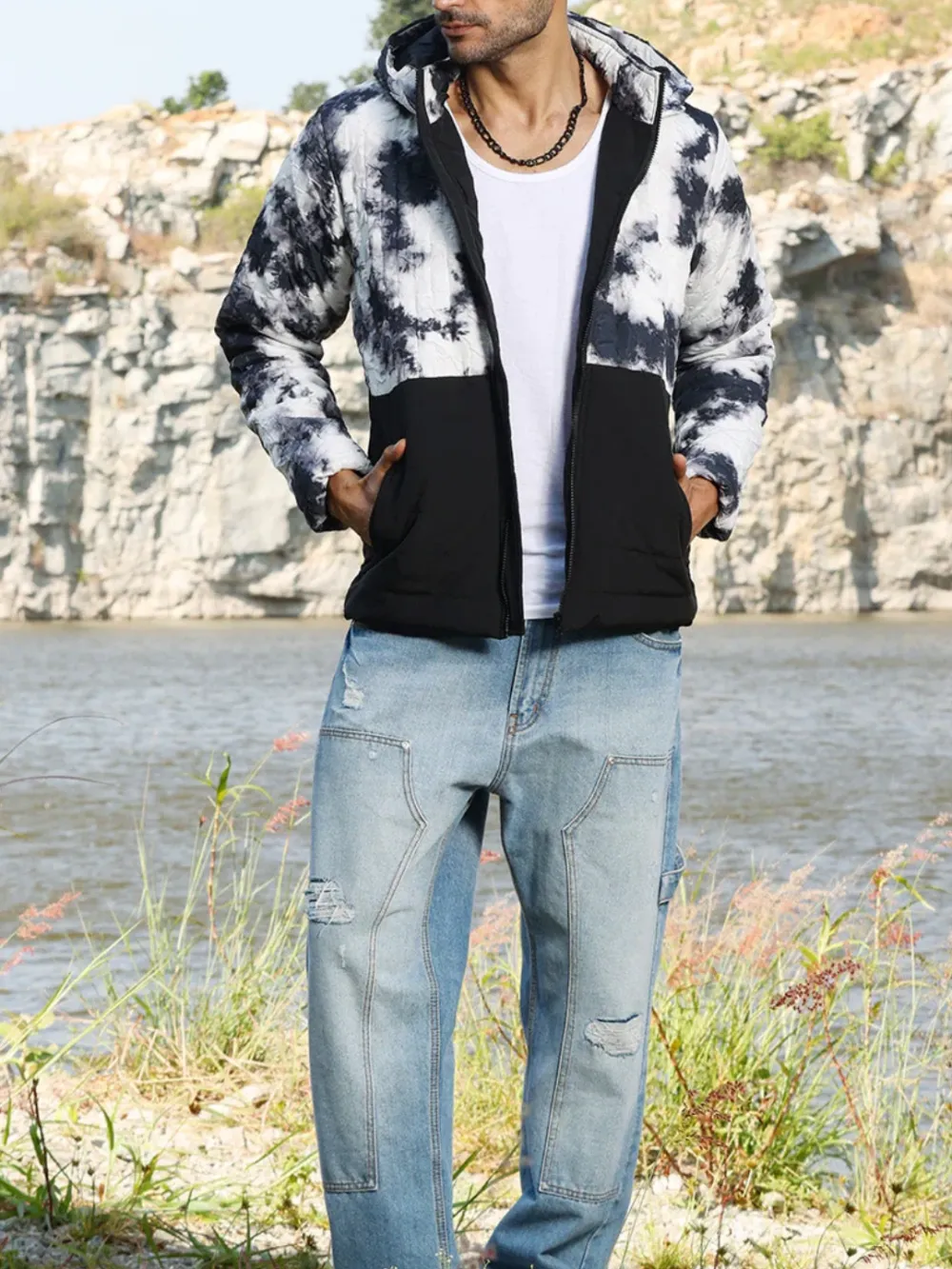 Tie Dye Patchwork Puffer Jacket