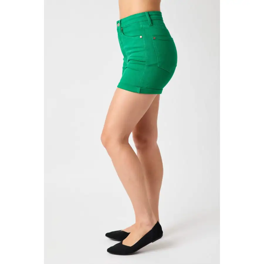 Full Size Tummy Control Garment Dyed Denim Shorts