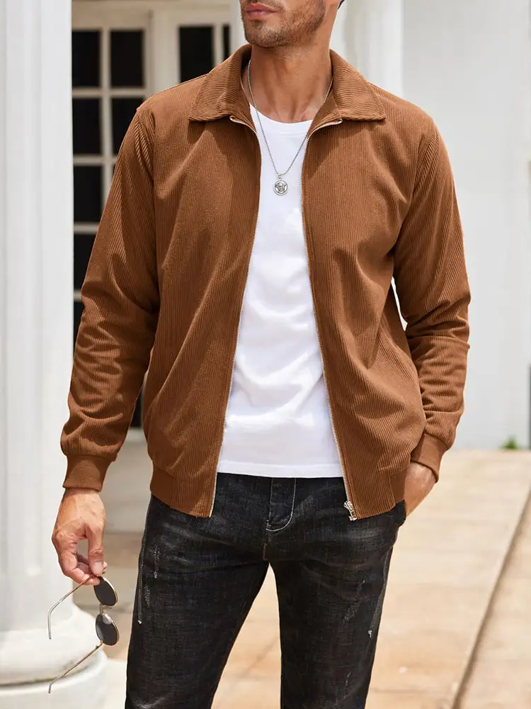 Casual Zip Up Corduroy Bomber Jacket