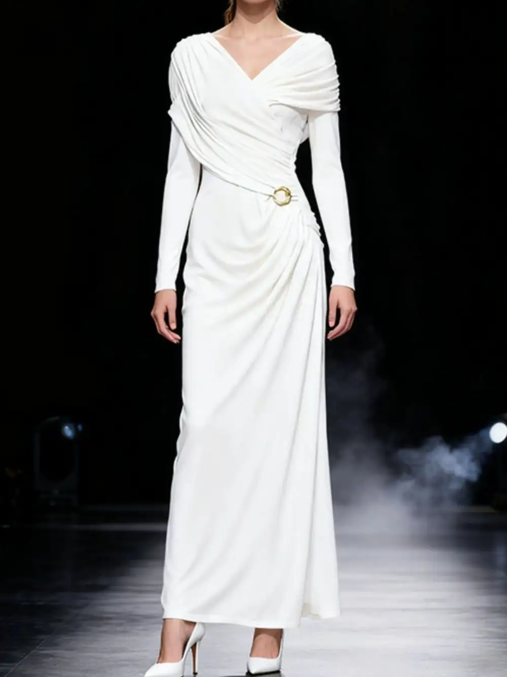 Comfort Fit Ruched Long Sleeve Maxi Dress