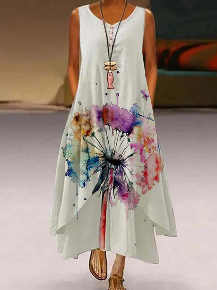 Irregular Sleeveless Printed Dress