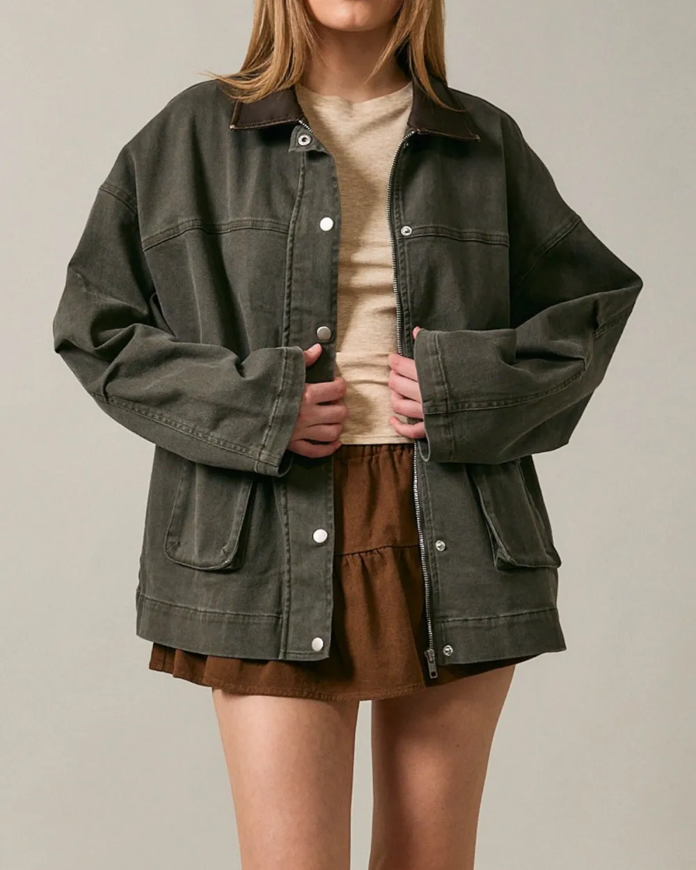 Leather Collar Barn Jacket