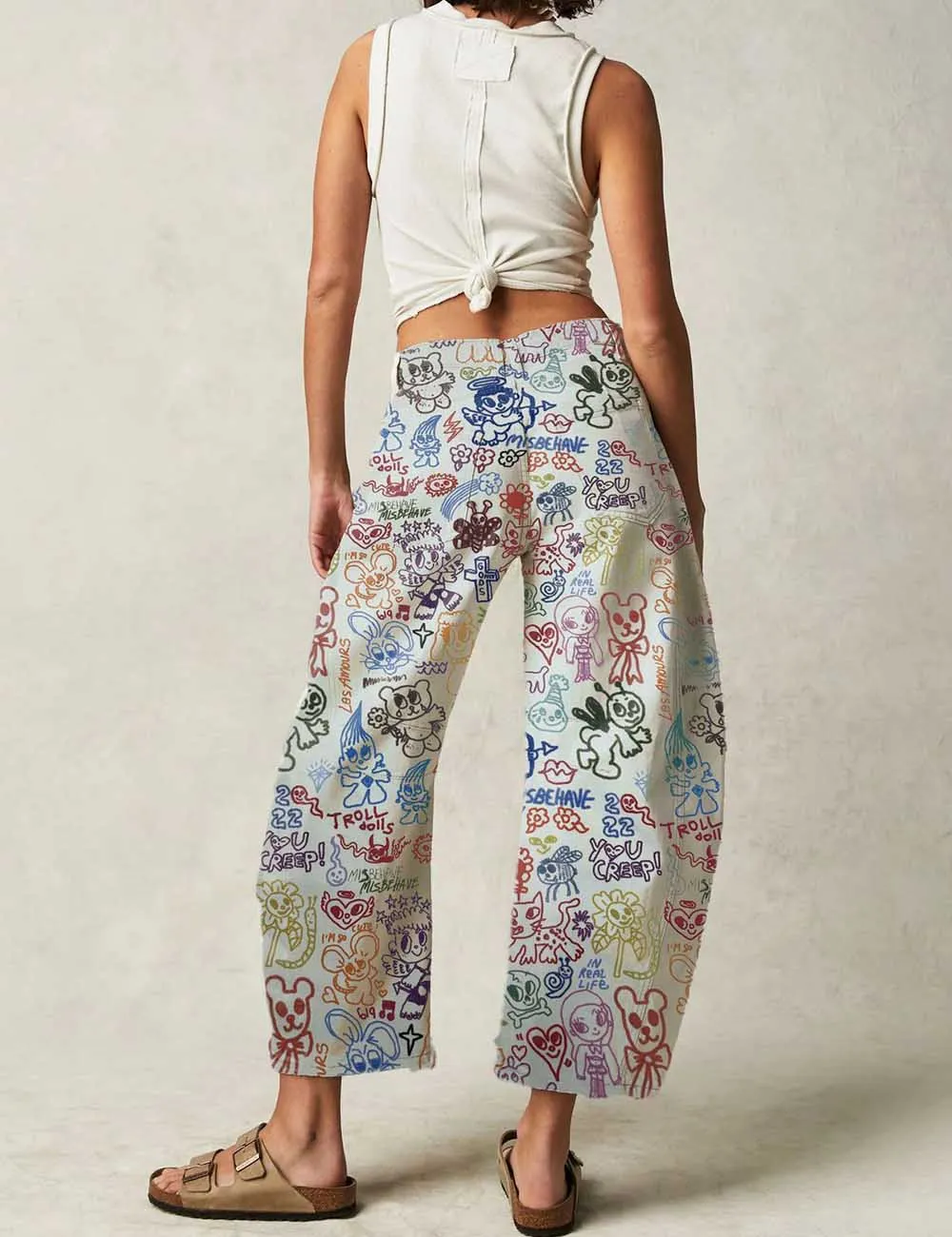 Barrel Print Jeans Daily Denim Pants