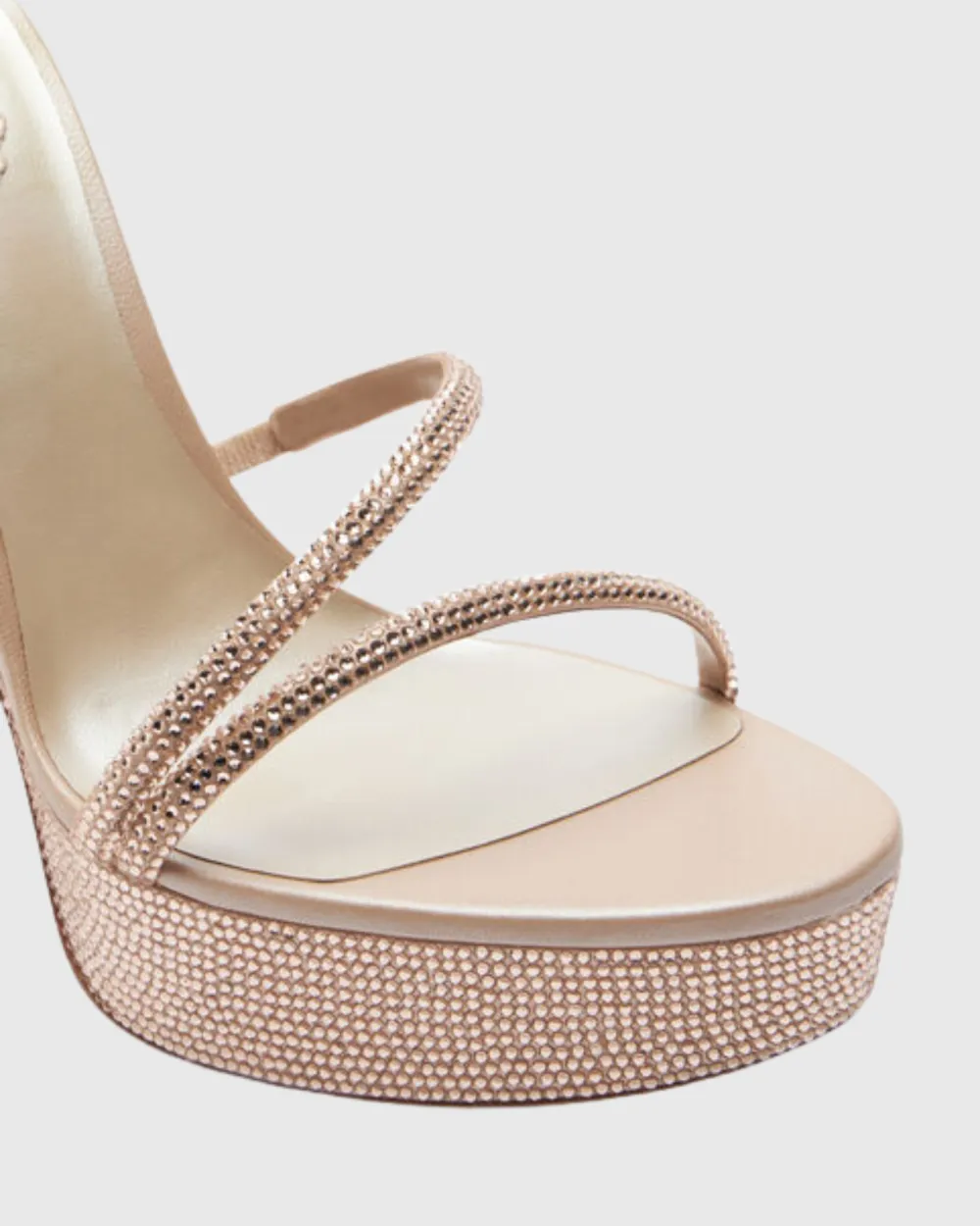 Rhinestone Embellished Snake Platform Sandals in Beige