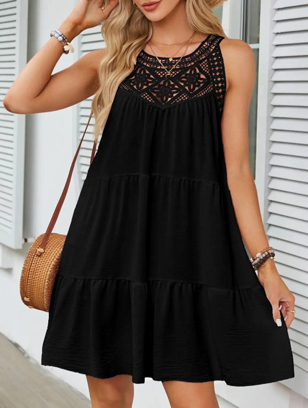 Lace Patch Halter A Line Dress