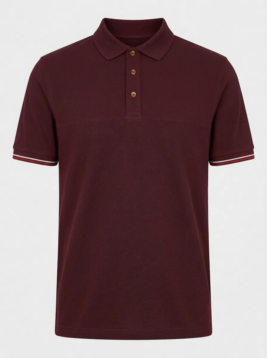 Men's Navy Blue Contrast-Trim Buttoned Polo Shirt