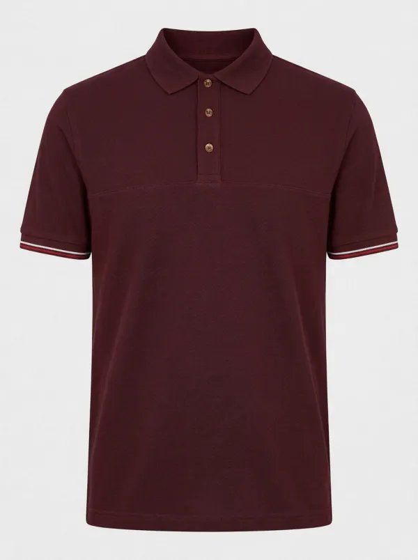 Men's Navy Blue Contrast-Trim Buttoned Polo Shirt