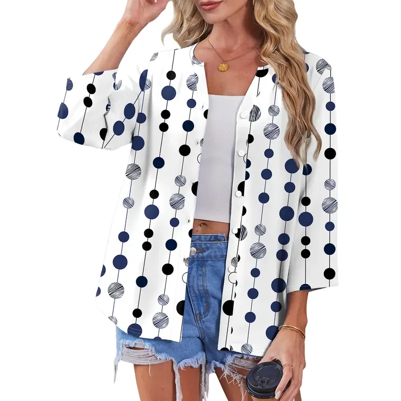 🔥 Women's 3/4 Sleeve V-Neck Button Down Blouse | Loose Fit Casual Tops