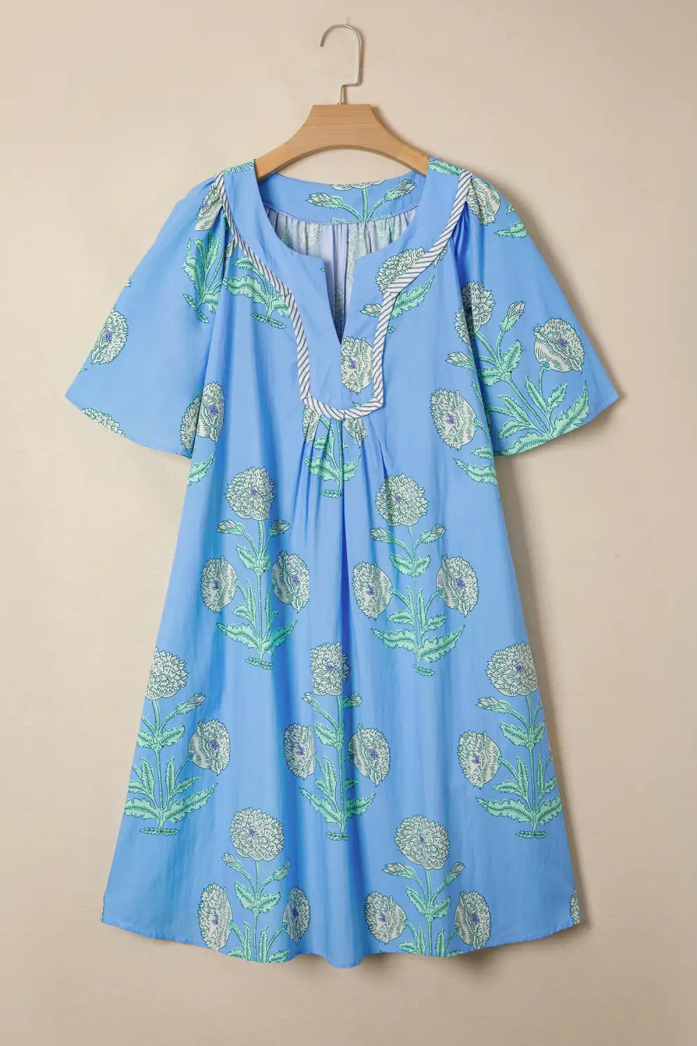 Soft Touch Floral Striped Split Neck Mini Dress