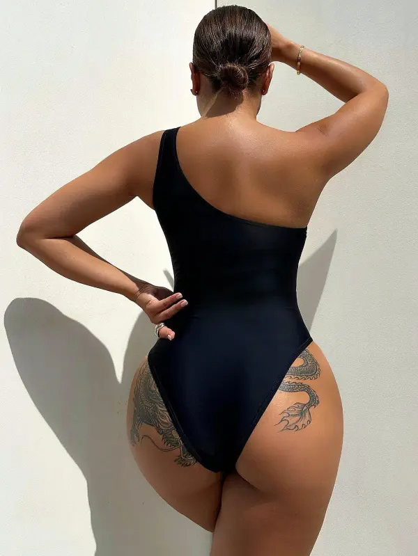 One Shoulder Sleeveless Piece Swimsuit