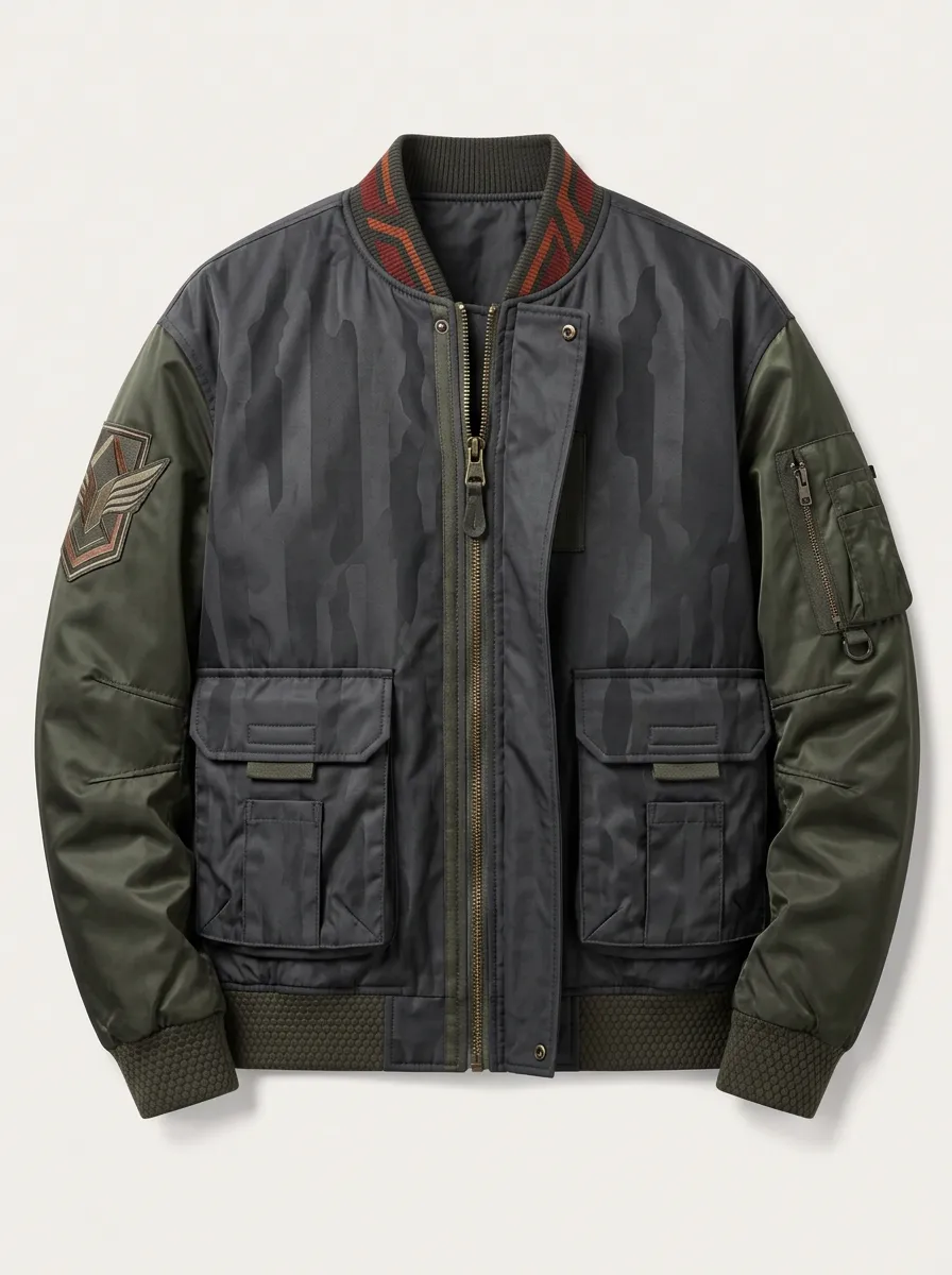 Men's Military Tactical Camo Patchwork Printed Bomber Jacket