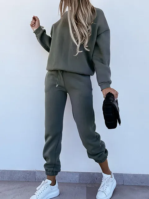 Drawstring Sweatshirt Active Pants Set