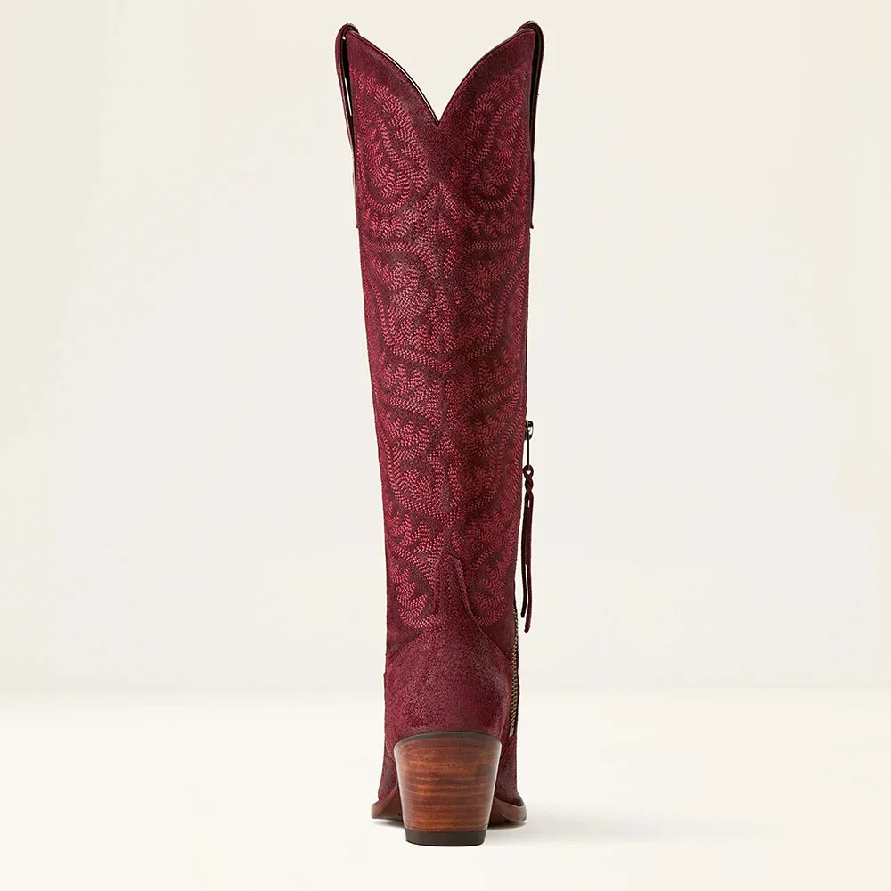 Faux-Suede Embroidered Side-Zip Zip-Up Knee-High Boots