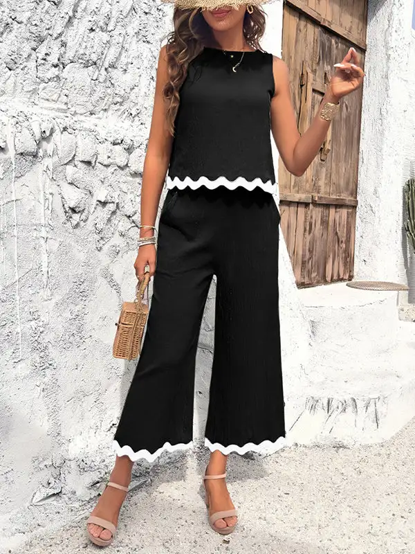 Relaxed Sleeveless Buttoned Panel Detail Vest And Pants Set
