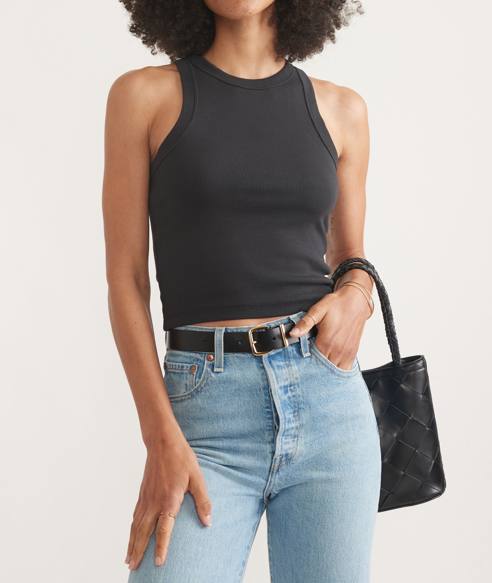 Simple Black Ribbed Tank Top