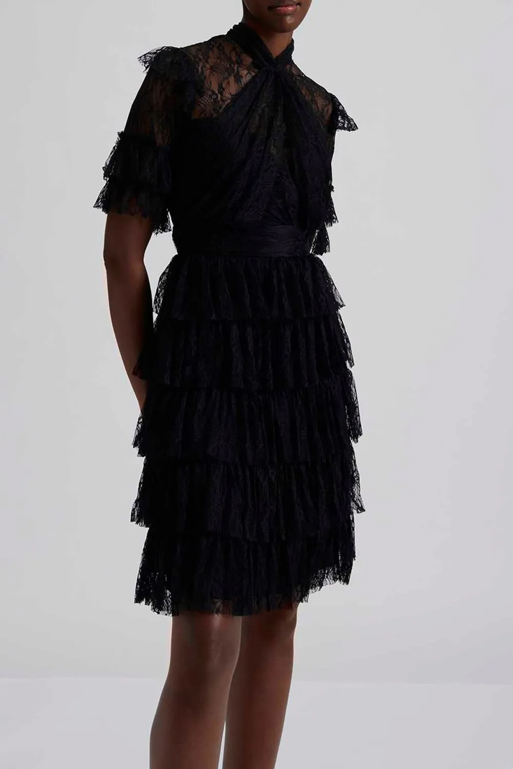 Ruffled Lace High Neck Mini Dress