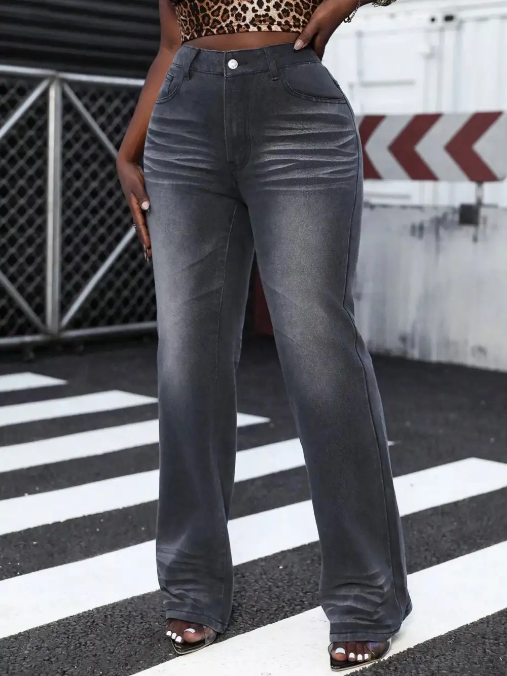 Utility High Waist Straight Leg Denim Jeans