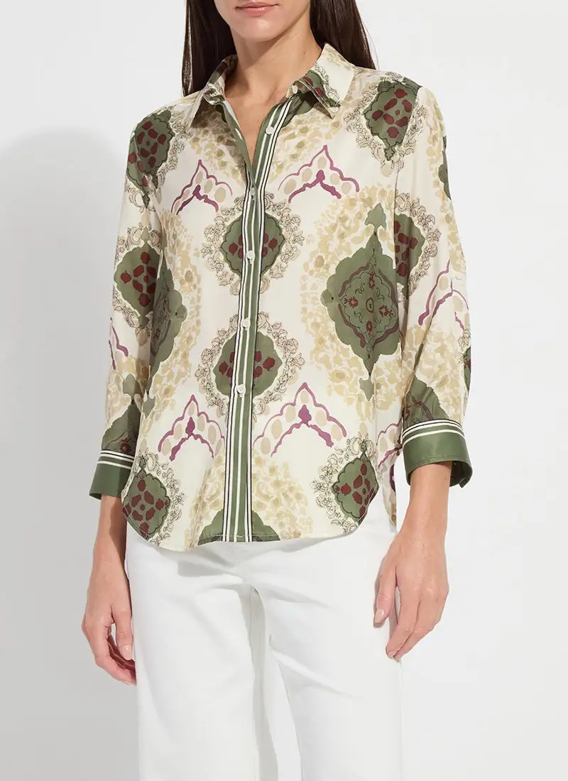 Printed Roll Tab Sleeve Button Down Shirt