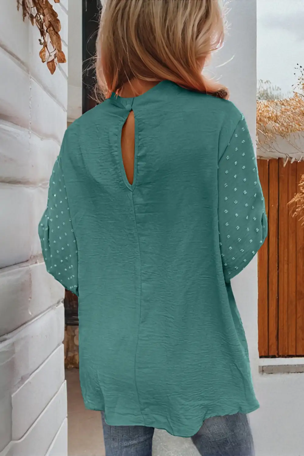 Classic Swiss Dot Balloon Sleeve Loose Blouse