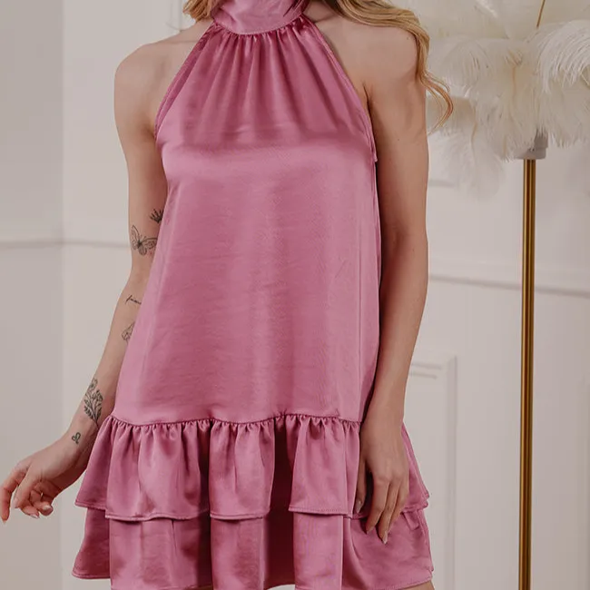 Summit Mini Tiered Satin Dress