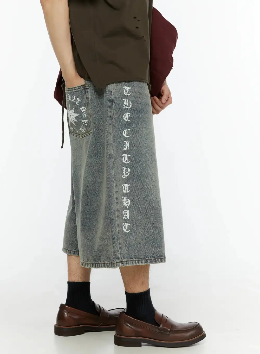 Men's Washed Statement Graphic Bermuda Denim Shorts