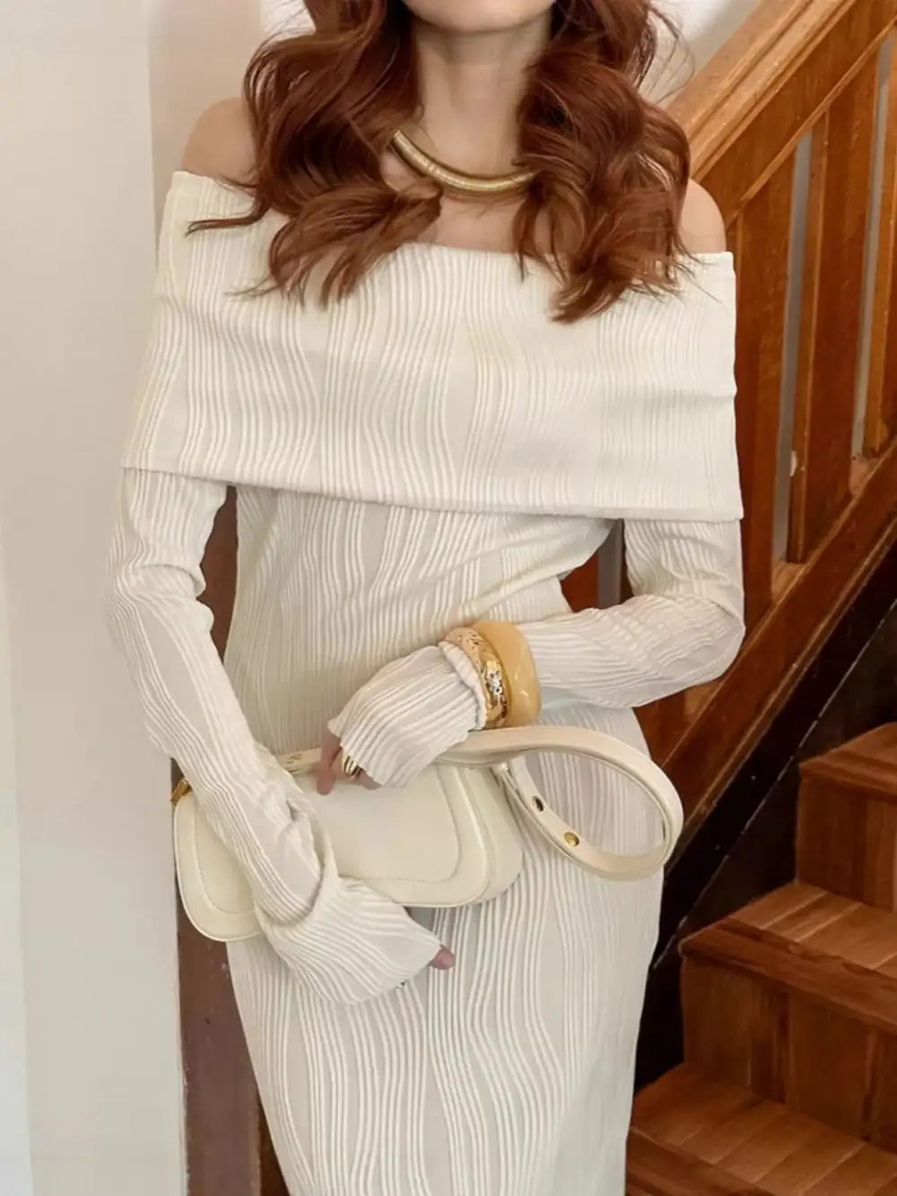 Classic Off-Shoulder Cotton Maxi Dress