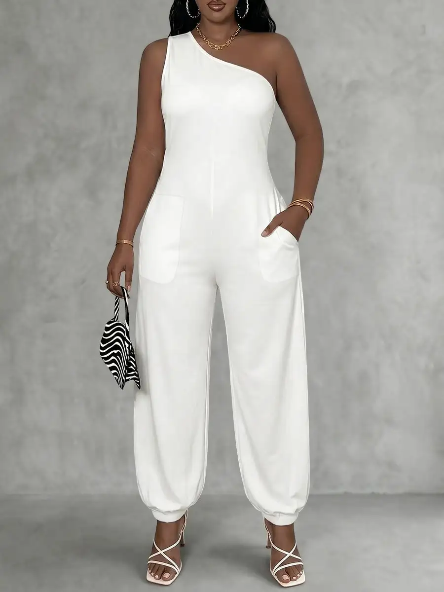 Mouwloze Zakken Effen Kleur Jumpsuits Met N Schouder