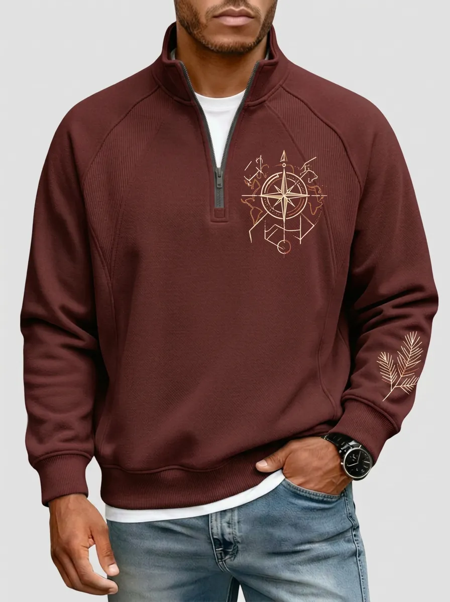 Men's Ridge Outdoor Compass Graphic Quarter-Zip-Neck Sweatshirt