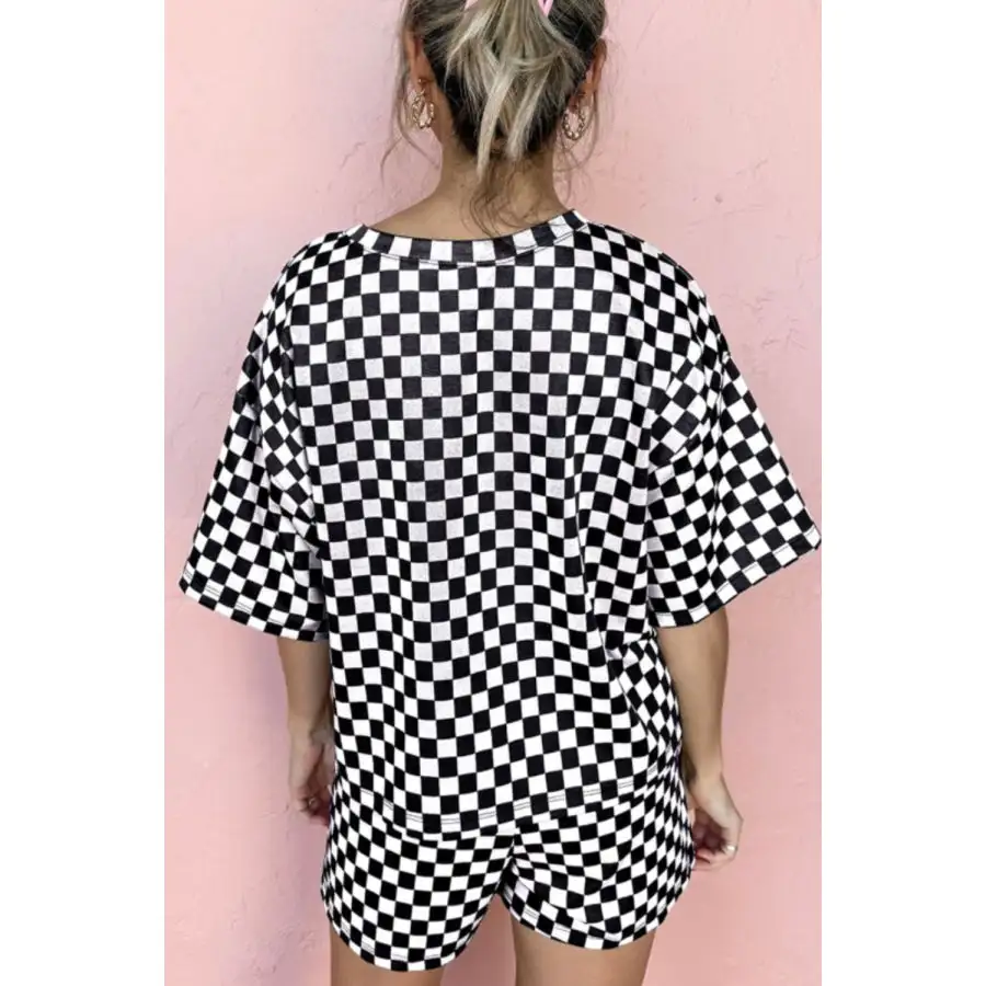 Checkered Round Neck Top and Shorts Set