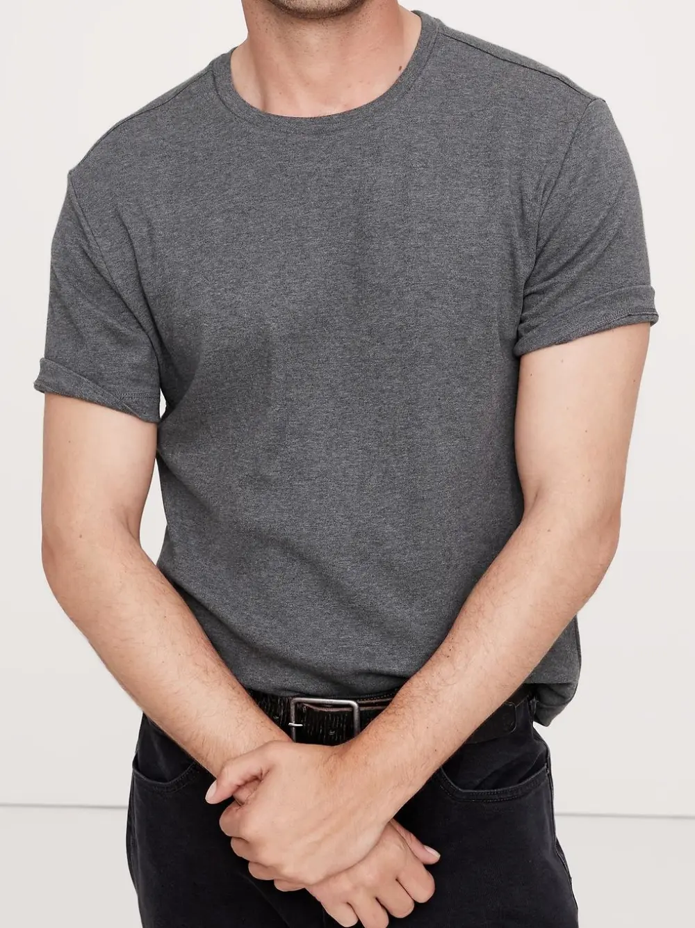 Men's Optic Dark Charcoal Gray Simple Cotton Short Sleeve