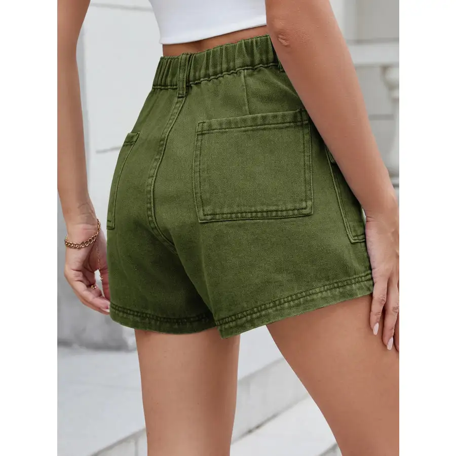 High Waist Cargo Denim Shorts