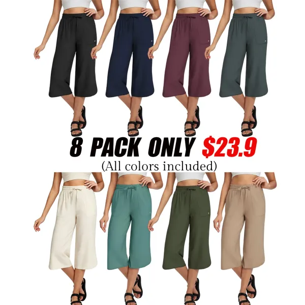 Women's Comfy Drawstring High-Waisted Crop Pants - Breathable Wide-Leg Loungewear