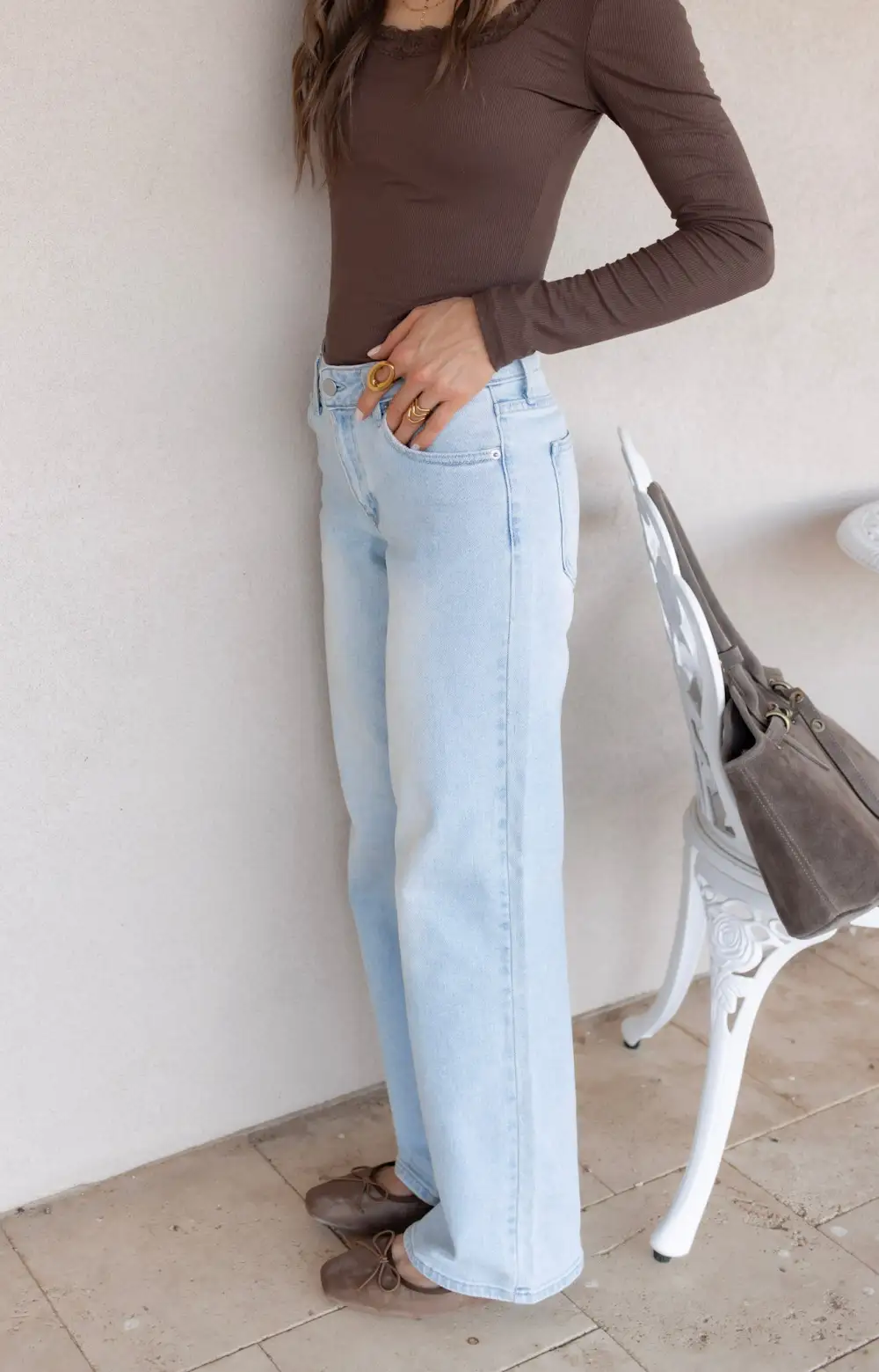 Mid Rise Casual Wide Leg Jeans