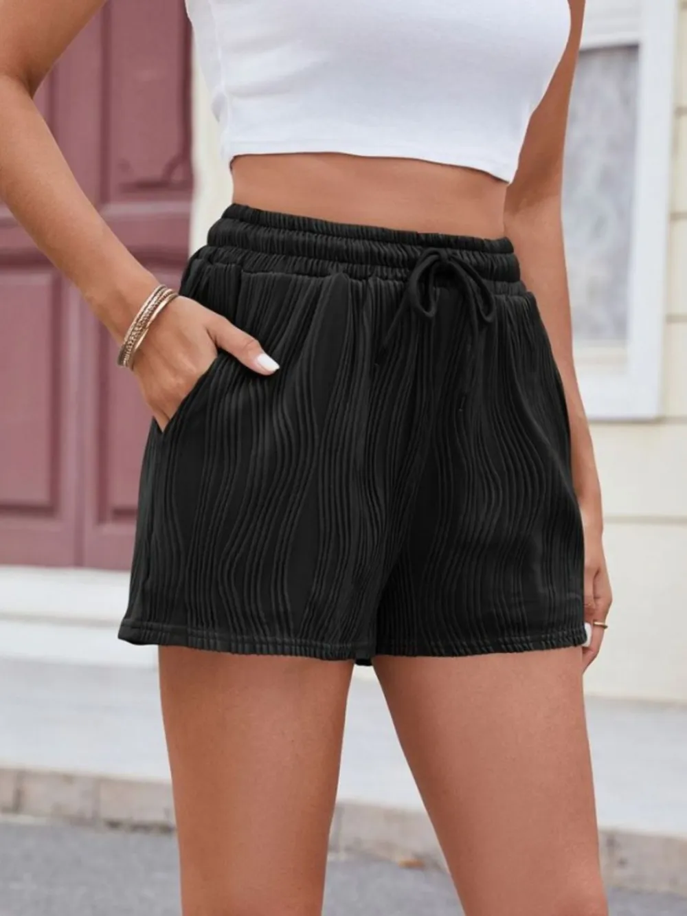 Textured Drawstring Shorts