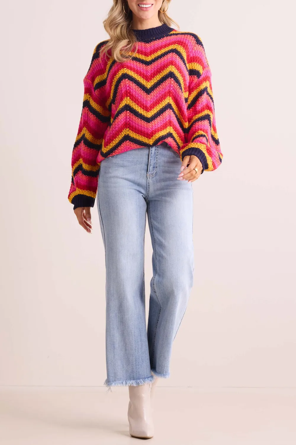 Multicolored Striped Crew Neck Sweater