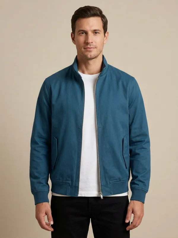 Solid Zip Bomber Denim Jacket