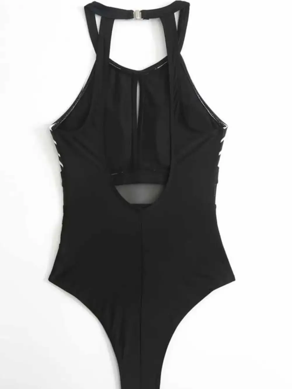 Mesh Detail Backless Striped One Piece Swimsuit