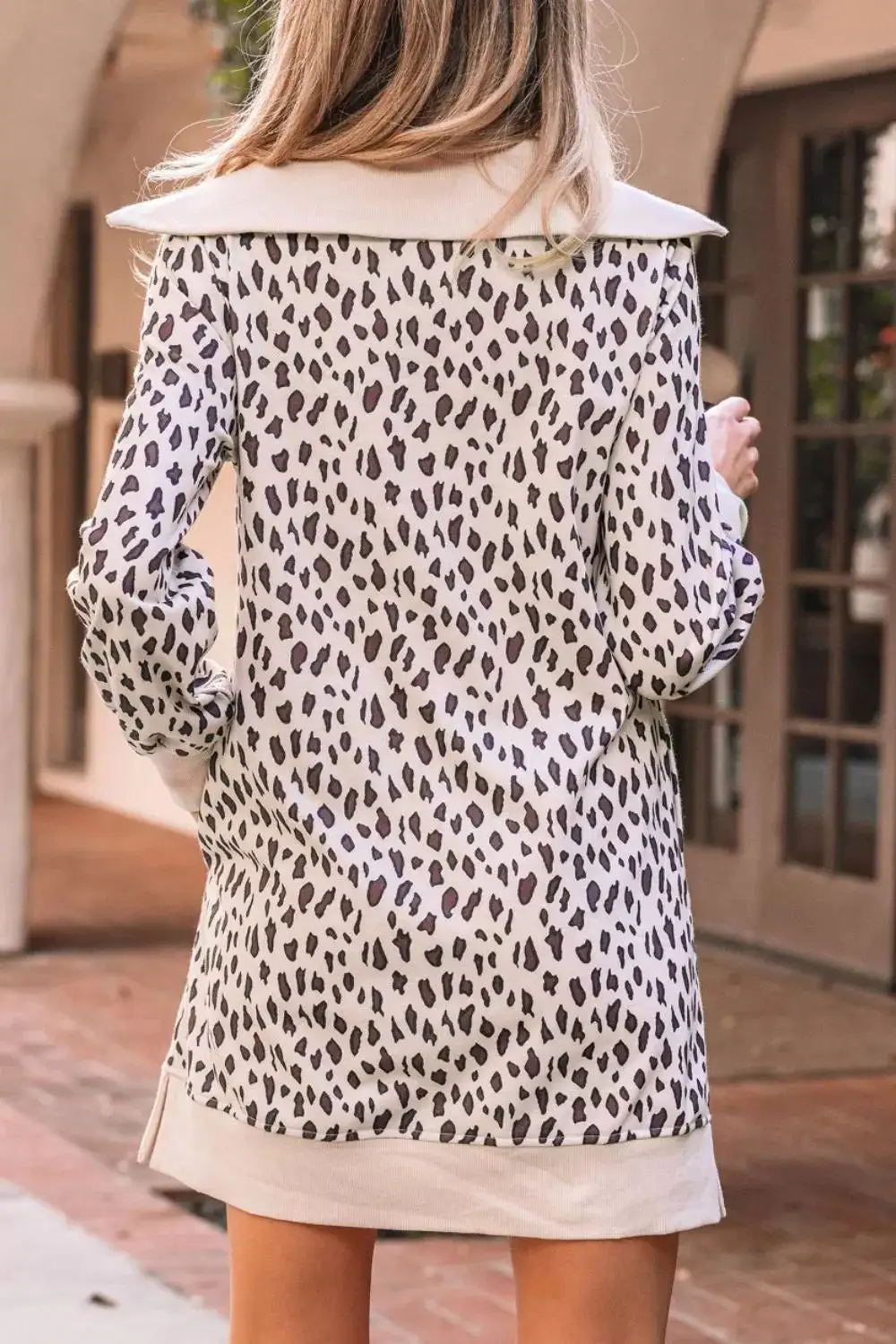 Animal Print Patchwork Zip Front Mini Dress