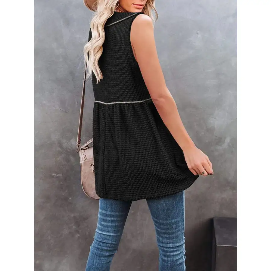 V Neck Waffle Knit Tank Top With