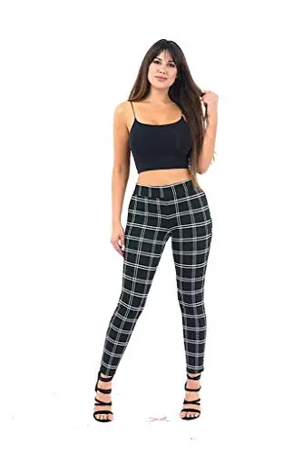 Jeans Large Plaid Pull On Pant with Back Darts for Casual and Office Wear