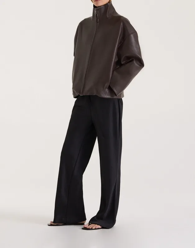 Boxy Zip Front Faux Leather Jacket