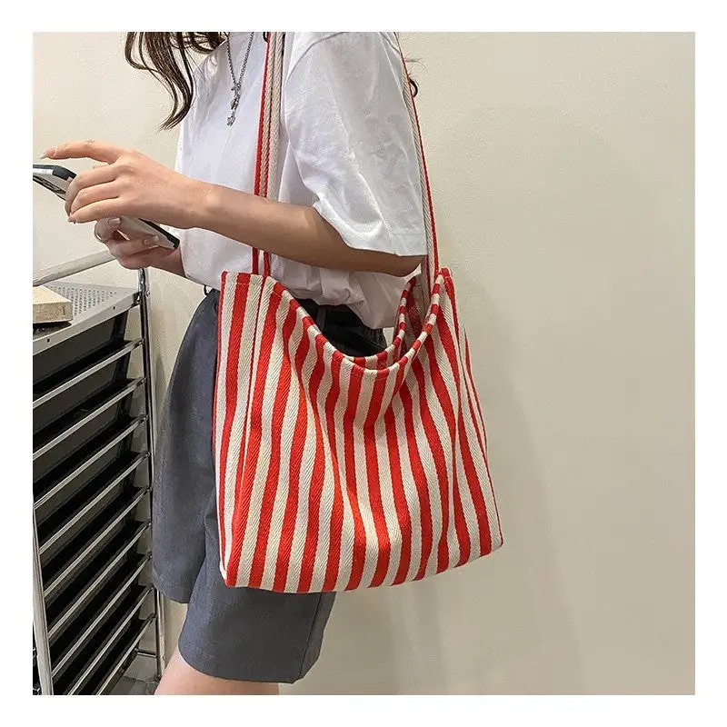 Canvas Striped Casual Shoulder Bag