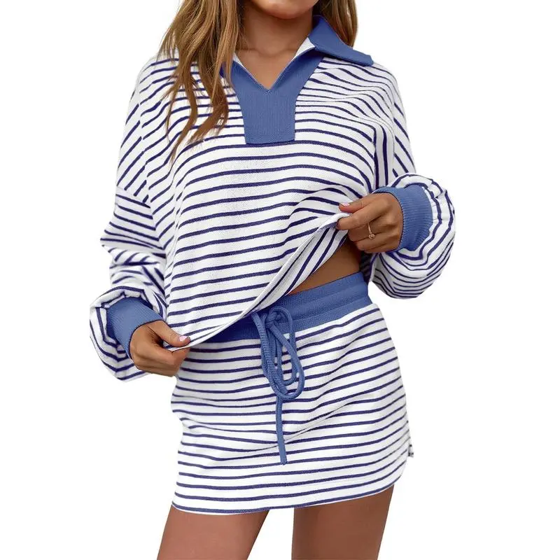 Striped Two-Piece Casual Sweatshirt And Skirt Set