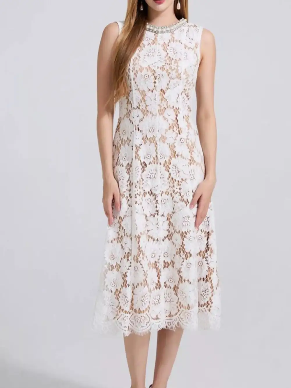 Lace Sleeveless Dress Casual