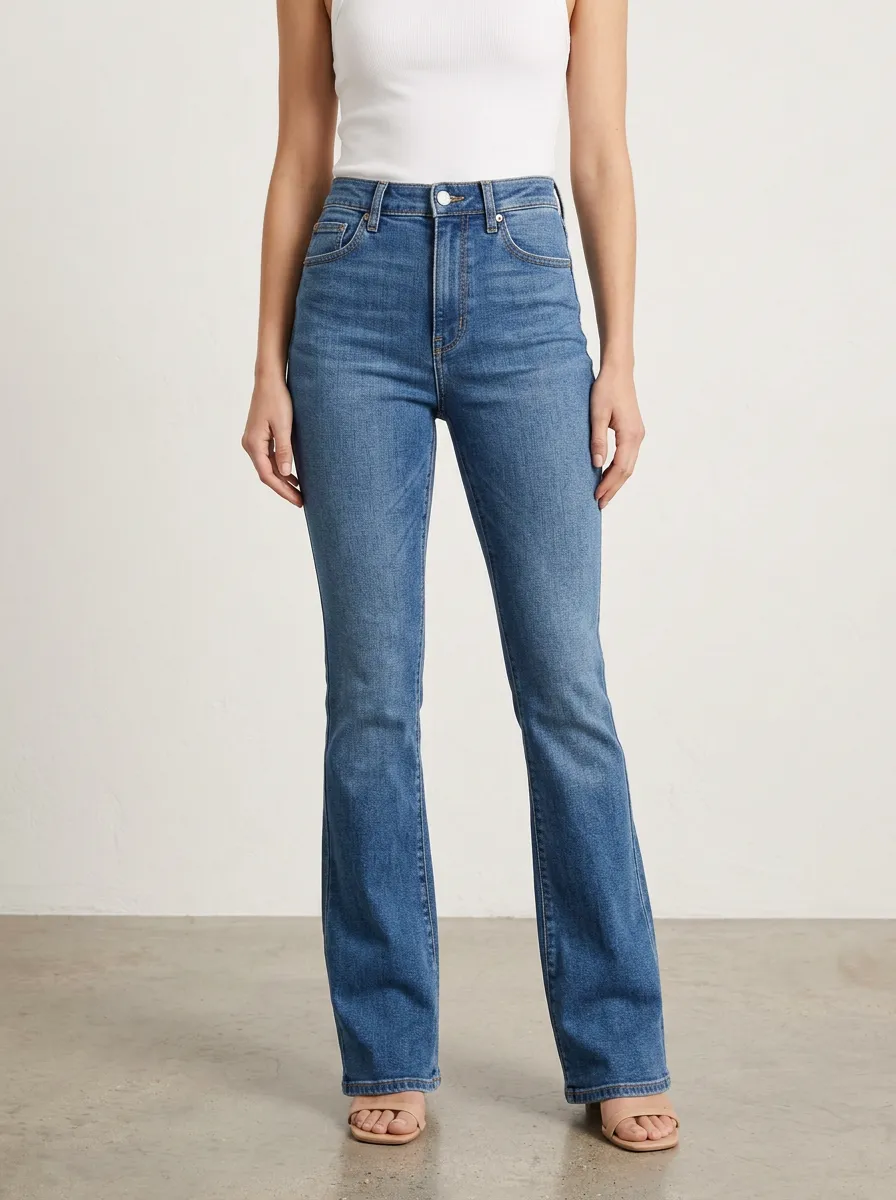Women's High-Waisted Denim Flare Classic Five-Pocket Styling Including Jeans