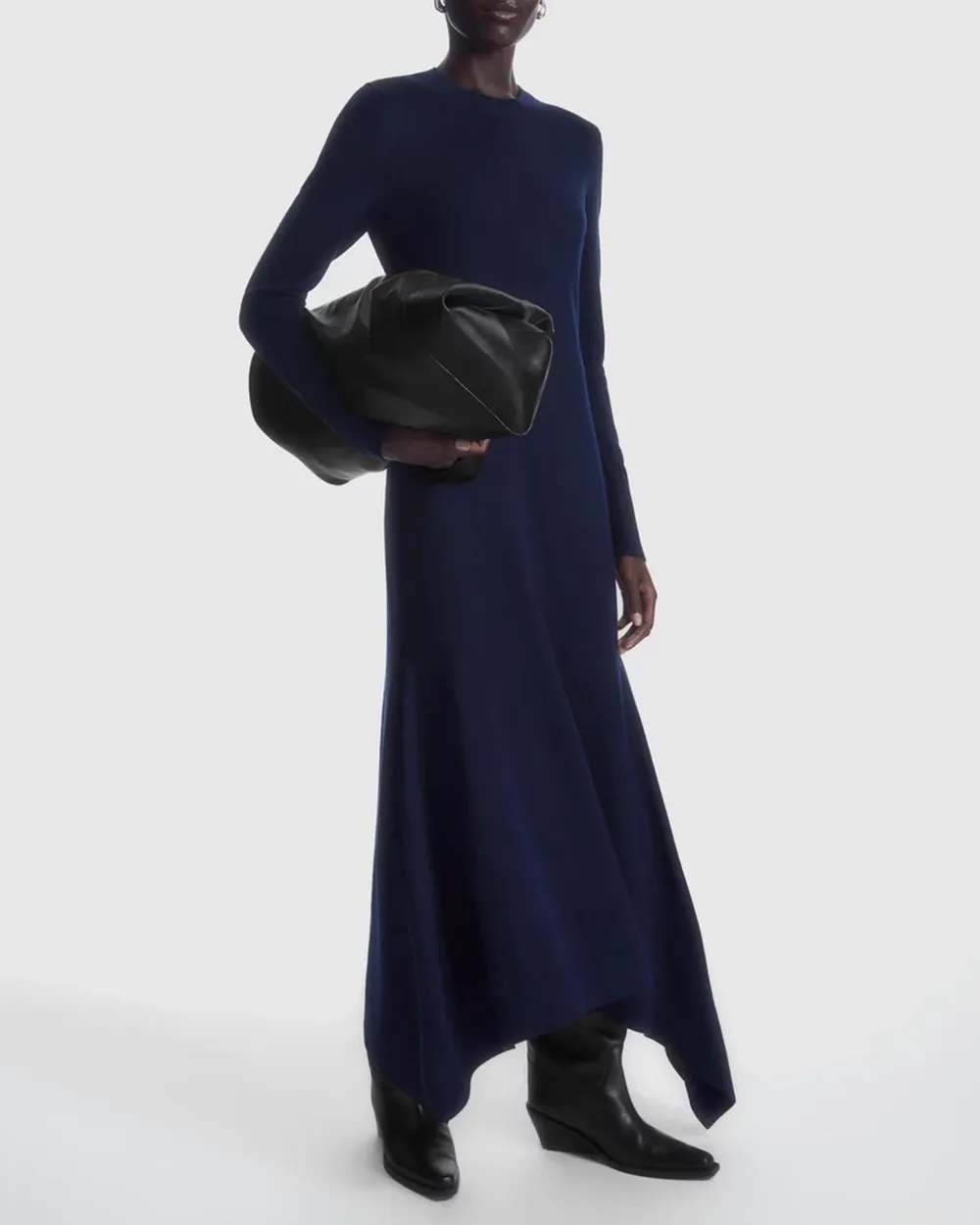 Navy Blue Wool Midi Dress
