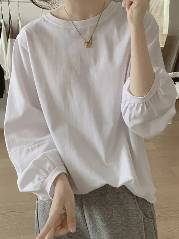 Long Sleeve Relaxed Pleat Detail Round Neck T-Shirt