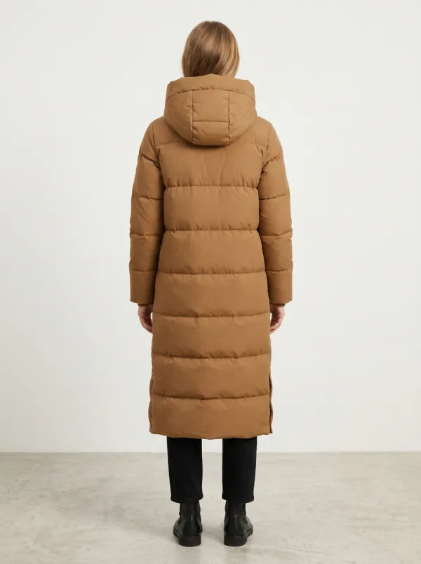 Casual-Layer Padded Long Hooded Coat